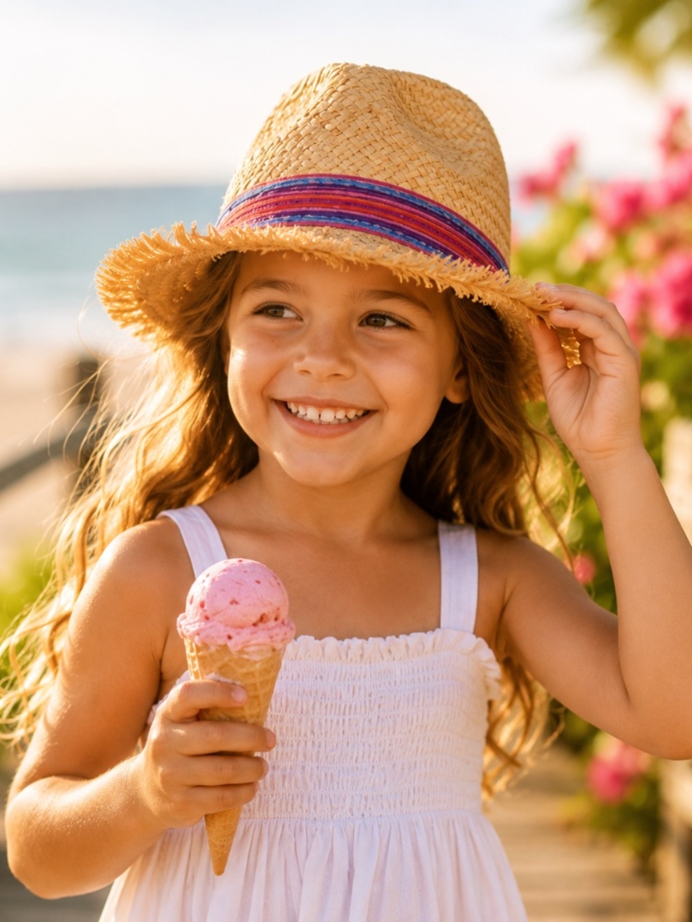Girls Boho Straw Sun Hat Colorful Band Fringe Brim Beach Vacation Hat Size S